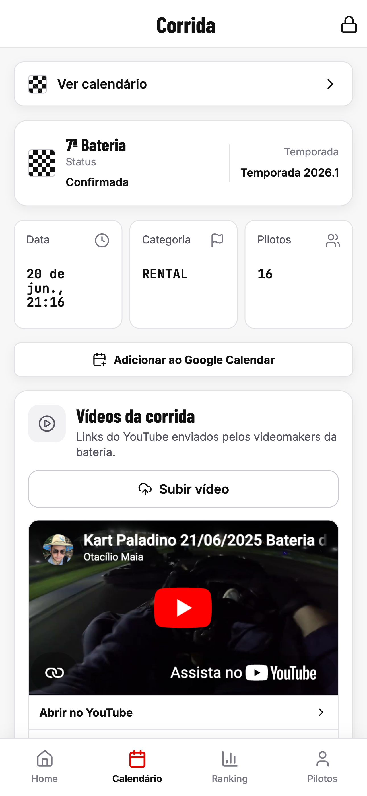 Velocidade quase máxima — telas de temporada e perfil do piloto
